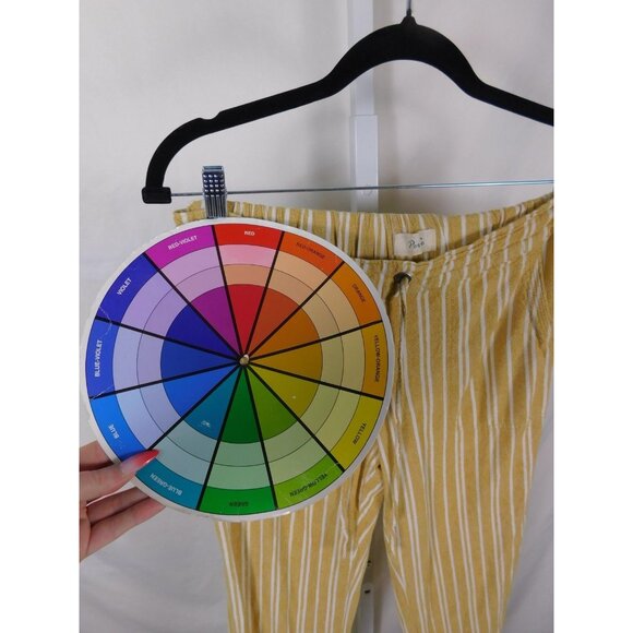 Per Se Pants Womens Yellow White Striped Linen Blend Drawstring Elastic Waist - Picture 9 of 11